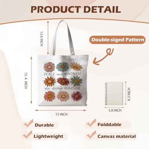 Motivational Canvas Tote Bag,Positive Affirmation Gifts for Women Men Reusable Grocery Shopping Tote Bag Purse - color: Pace and Kind