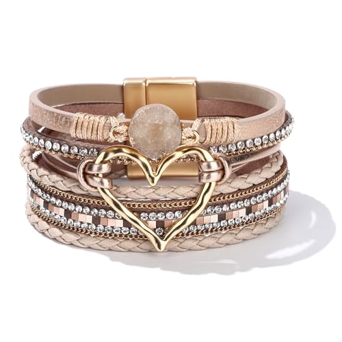 Long tiantian Boho Leather Wrap Bracelets Gifts Trendy Stuff Layered Bangles Bracelets for Women Modern Stackable Infinity Bracelets Bohemian Jewelry Gifts for Women Birthday Gifts - color: B5:Bracelets for Women Trendy(champagne)