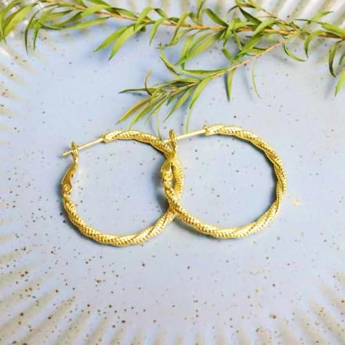 ToHeart Gold Hoop Earrings for Women Twist Hoop Earrings Gold Plated - style: Hoop Earrings L