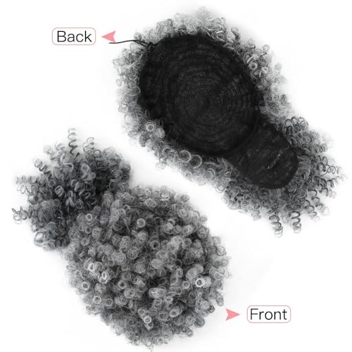 Drawstring Ponytail with Bangs Afro Puff Ponytail Extensions for Women Short Curly Puff Ponytail with Bangs Clip in Wrap Updo Hairpiece for Women (T-gray)… - color: T-gray