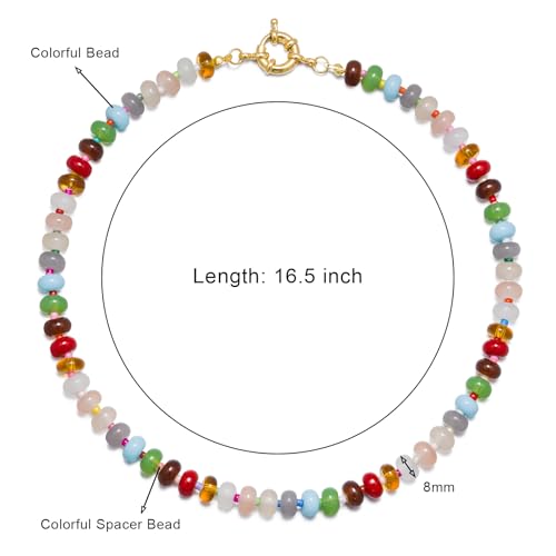 Boho Beaded Necklace for Women, Colorful Natural Stone Choker Necklace, Summer Beach Bead Necklaces Handmade Jewelry Birthday Gifts - color: 8MM