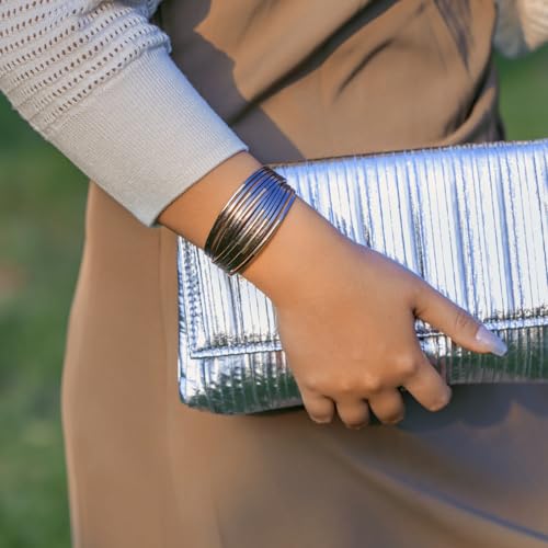 FANCY SHINY Boho Leather Bangle Bracelets Stackable Noodle Tube Bracelets Layered Wrap Cuff Bracelets with Magnetic Clasp - color: Grey
