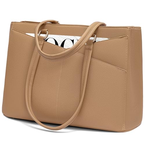 LOVEVOOK Laptop Bag for Women, 15.6 inch Laptop Tote Work Teacher Bags Cancas Computer Shoulder Bag,Apricot - color: Apricot 15.6 Inch, size: 15.6 inch