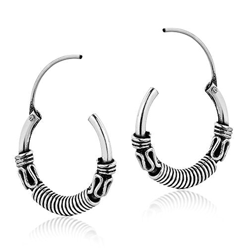 AeraVida Unique Bali Chic Tribal Coil and Ball Sterling Silver Hoop Earrings | Artistic Boho-Inspired Lightweight Jewelry for Women - style: Style5