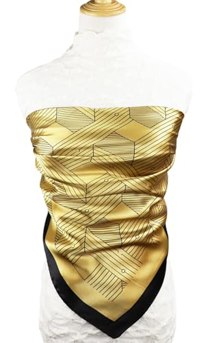 vabovin Satin Head Scarf for Women Silk Like Hair Scarf, 35 x 35 in | Silk Feel Fabric, Hair Wrap for Sleeping, Headscarf and Neck Scarf, Square Bandana Style, Fashion Accessory - color: 118 Yellow Line Pattern