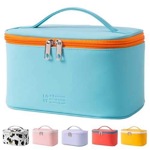 Meiyuuo Makeup Bag Large Cosmetic Bags for Women Girls Cute Travel Zipper Pouch Toiletry Organizer for Beauty Essentials Waterproof (Cyan Blue) - color: Cyan Blue