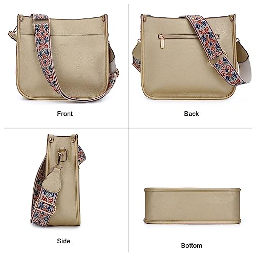 HKCLUF Crossbody Bag Purse for Women 2PCS/Set Leather Hobo Handbag Wallet Set With 2Adjustable Guitar Strap Shoulder Bag | Purse - color: A24-light Gold