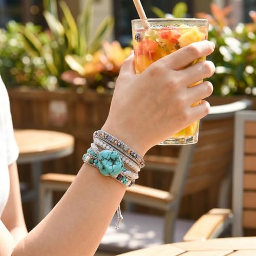 YGLINE Natural Stone Bracelet 5 Wraps Bracelet Handmade Blue Color Boho Bracelet for Women Bracelet - color: turquoise 3