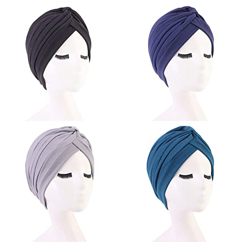 beauty YFJH Women's Cotton Turban Head Wrap Cancer Chemo Beanies Cap Headwear Cap Bonnet Hair Loss Hat - color: Black/Navy/Gray/Teal