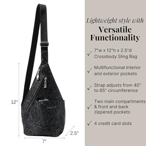Baggallini Mini Sling - 12x7 Sling Crossbody Bag Backpack with Adjustable Shoulder Strap - color: Midnight Blossom