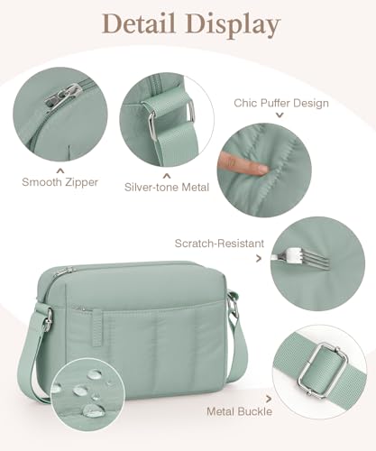 Pritent Crossbody Bags for Women, Lightweight Puffer Travel Cross Body Purse, Mini Shoulder Handbag Used for Daily Gym Hiking - color: Tender Green