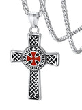 FaithHeart Knights Templar Necklace for Men, Christian Necklace for Men Stainless Steel Pendant Neckalces Christian Gifts with Gift Box - color: 02. Cross-Silver