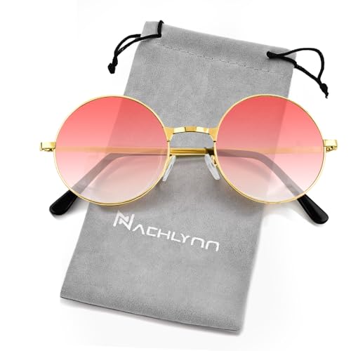 NACHLYNN Round Hippie Sunglasses Metal Border Circle Hippie Glasses UV380 Protection 70s Sunglasses for Men Women Party Favor - color: Gradient Red