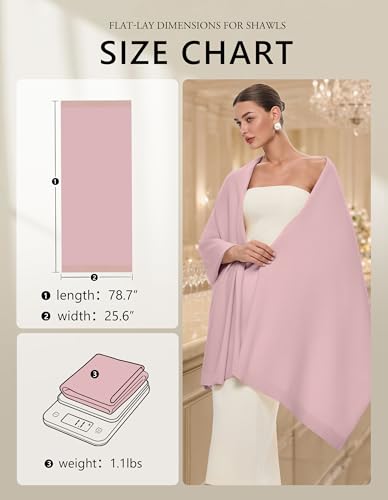PULI Women's Pashmina Shawl Wraps for Evening Dress Large Scarf Blanket Long Wedding Bridal Winter Warm Shoulder Wrap - color: Pink