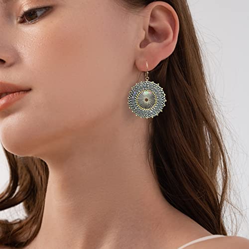Colorful Bead Earrings For Women Summer Beach Handmade Bead Earrings Bohemia Hoop Dangle Earring For women - color: Grey