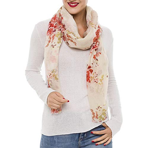 MELIFLUOS DESIGNED IN SPAIN Scarf for Women Lightweight Floral Flower Scarves for Summer Fall Shawl Wrap - color: Barcelona Collection 8 - Beige Elegant Floral