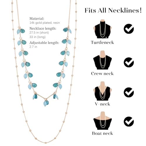 BULINLIN Layered Long Necklaces for Women Long Beaded Chain Necklace CostumeJewelry Mothers Day Gifts for Mom - color: Sea green