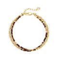 Fettero Beaded Bracelets for Women Charm Natural Stone Handmade Beads White Gold Plated Dainty Gold Bracelets Non Tarnish Boho Summer Beach Vacation Jewelry - color: Brown -Round