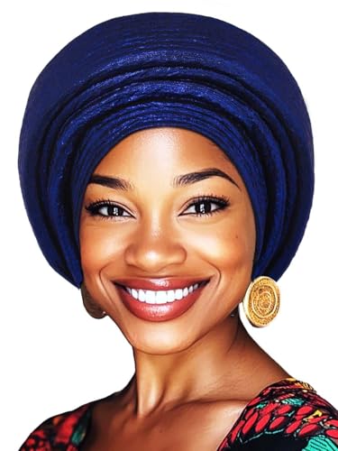 Woeoe African Head Wraps for Black Women Gold Pre Tied Headdress Wedding Turban Hats - color: Royal Blue