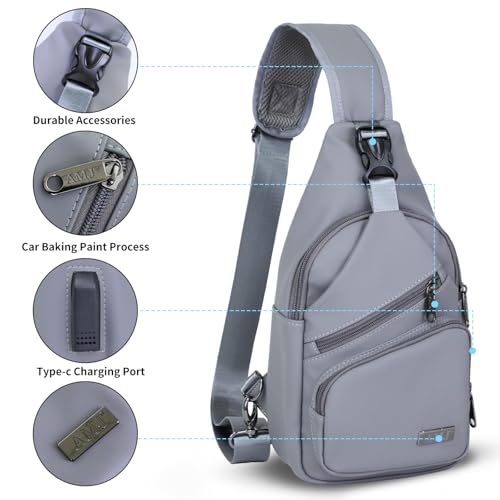 AMJ Crossbody Sling Bag Men Women, Casual Shoulder Backpack, Chest Daypack Satchel for Hiking Travel - color: Leather Grey, size: Large