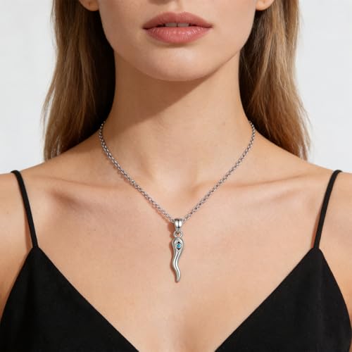 INFUSEU Italian Horn Necklace with Evil Eye for Women Protection Good Luck Gifts - color: Silver, style: Style B