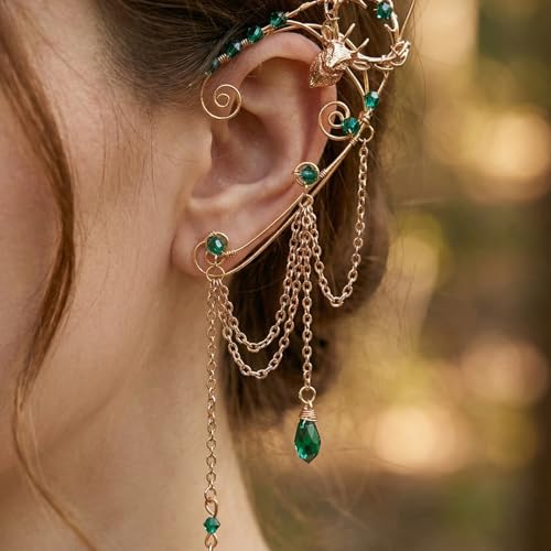 FRESHME Fairy Elf Ear Cuffs - Renaissance Costume Renfaire Non Pierced Elven Ear Climber Cosplay Medieval Fantasy Accessories - color: Gold