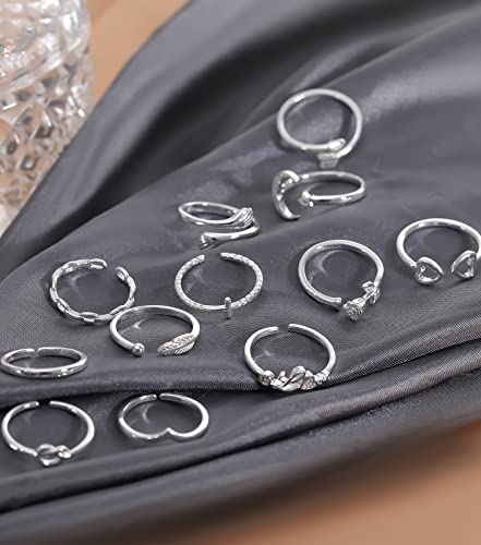 KOHOTA 12PCS Adjustable Knuckle Rings for Women 14K Gold Plated Silver Simple Stacking Rings Pack Open Knot Star Moon Butterfly Dainty Thumb Ring Set for Women - color: 1-Silver color
