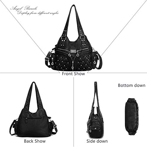 Angel Barcelo Purses for Women Large Shoulder Bag Soft Hobo Bags for Women - color: Stylish Black