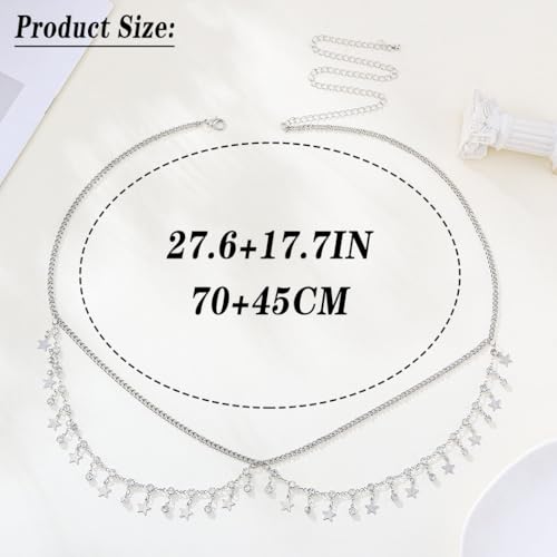 Rhinestone Waist Chains Crystal Waist Chain with Pendant Abdominal Chain Thin Minimalist Body Chain Jewelry for Women Beach Rave - style: B-Star-Sliver