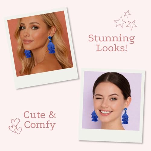 Tassel Earrings for Women - Colorful Layered Tassle Dangle Drop Earrings - color: Blue