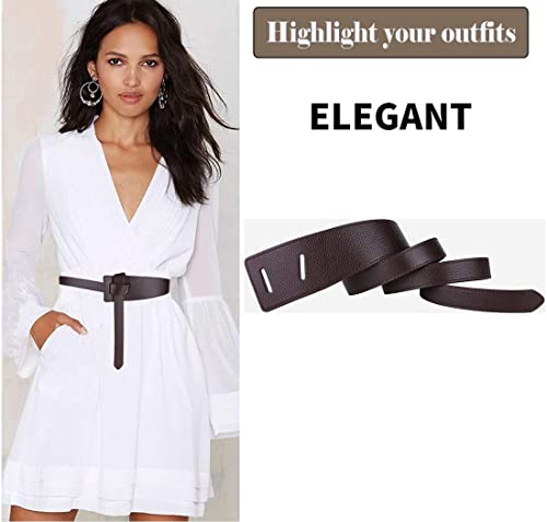 ALAIX Women's Leather Belt Dress Belt for Jeans Jumpsuit Coat Fashion Tie a Knot Genuine Leather Waist Belt - color: Coffee, size: Waist Size up to 34 inches