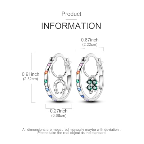 NARMO 925 Sterling Silver Hoop Earrings for Women Hypoallergenic Lightweight Simple Huggie Hoop Earrings Twisted Hoop Earrings Colorful Cubic Zirconia Hoop Earrings Rainbow Hoop Earrings - color: Lucky Hoop