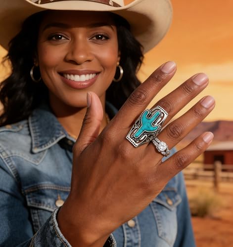 Turquoise Western Rings for Women Adjustable Country Rings Vintage Turquoise Open Ring Western Country Jewelry Gifts - style: Style2