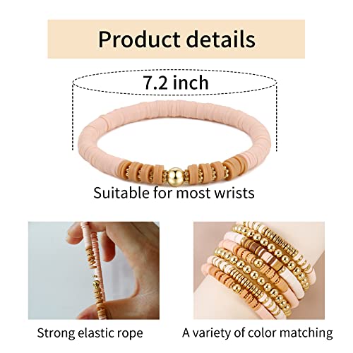 Elegance 11 designs Heishi Beaded Bracelets For Women Polymer Clay Colorful Surfer Stackable Beads Boho Bracelet Summer Beach Jewelry - color: Light pink