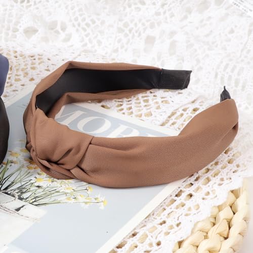 DRESHOW Knotted Headbands, Women Non Slip Fashion Headbands, Solid Boho Wide Top Knot Hair Hoops, 4 Pcs Set, for Women Girls Hairbands Hair Accessories - color: 4 Pcs: Black, Khaki, Coffee, White