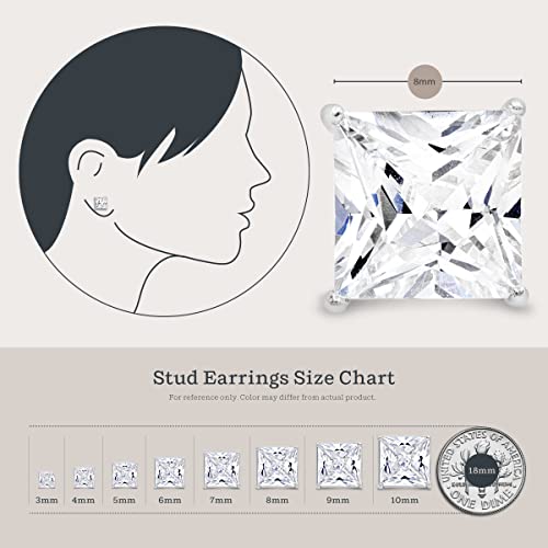 KEZEF Sterling Silver Stud Earrings for Women & Men - 4-Prong Setting Cubic Zirconia Earrings Studs - Premium CZ S925 Hypoallergenic - Available in 14K White and Yellow Gold, Rose Gold - 3mm to 9mm - color: 14K White Gold, size: 8mm - Bold
