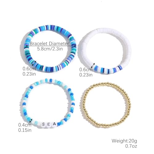 Caiyao Bohemia Multilayer Heart Imitation Pearl Beaded Stackable Bracelets Set Colorful Surfer Heishi Clay Gold Beads Stretch Bracelets for Women Men Summer Beach Boho Vacation Jewelry Gifts - color: Z-blue