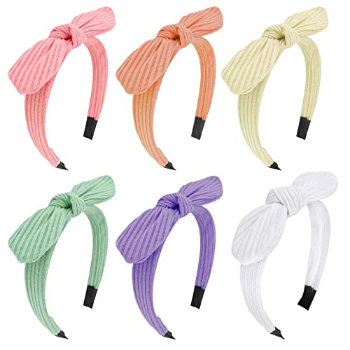 Jaciya Bow Headbands for Girls Women Hair Accessories Thin Headband with Bow Non Slip Fashion Knotted Head Band Bunny Ears Headband(Pink/Purple/Green/Yellow/White/Orange) - color: Knitted-pink/purple/green/yellow/white/orange