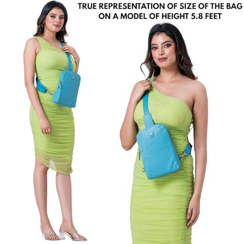 Leather Sling Bag for Women Genuine Crossbody Purse Small Trendy Cross Over Chest with Phone and Credit Card Slots (Air Blue Nappa) - color: Air Blue Nappa