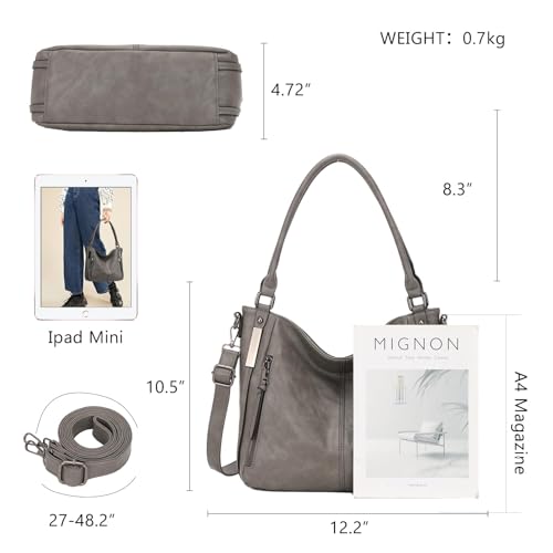 Shoulder Handbags for Women Large Soft Casual PU Leather Hobo Tote Purses - color: A-grey