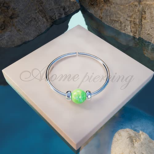 925 Sterling Silver & 14K Gold Filled Nose Ring Hoop Handmade Piercing Jewelry For Women - 24 Gauge 2mm,7mm Tiny Nose Ring with Opal - Gift Ready - color: Green Opal Silver
