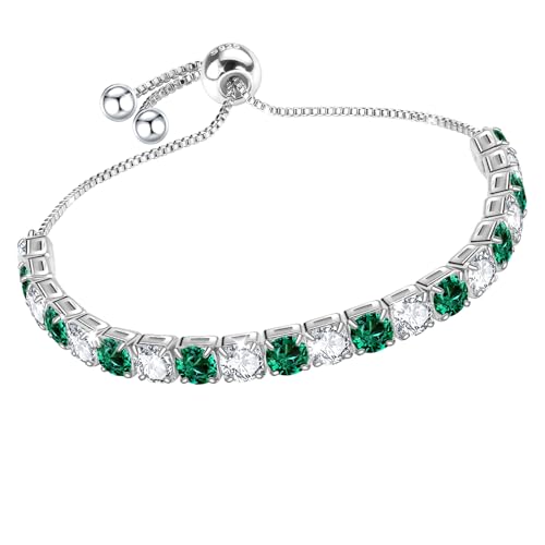 J.Fée Silver Bracelet, S925 Tennis Bracelet with Sparkling 5A Cubic Zirconia Silver Bracelets for Women Adjustable Bracelet for Women Bracelets Womens Bracelet Women Gifts for Women Mom - color: Zirconia Green CZ
