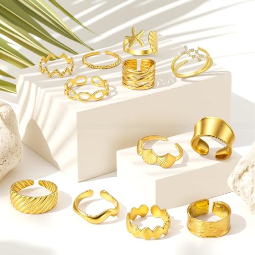 Liliaafar 12 Pcs Gold Open Toe Rings Set for Women High Color Retention Adjustable Toe Band Knuckle Ring Summer Beach Party Foot Jewelry
