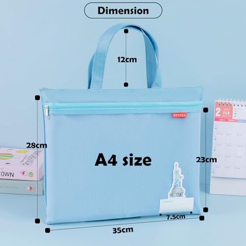 Mesh Zipper Pouch 11x13.7 in, A4 Double Pocket Waterproof File Bag with Handle, Document Storage for School/Travel/Office/Cross Stitch/Puzzle (Blue) - color: Blue