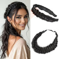 2PCs Braided Headband with teeth Handmade Messy Wide Synthetic Hair Elastic Stretch Fluffy Hairpiece for Brides (Deep Brown) - color: Deep Brown