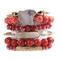 Yomisa 5PCS 6PCS Natural Boho Beaded Bracelets/Bangle for Women Men,Healing Turquoise Jasper Agate Crystal Gemstone Stone Chakra Multilayer Wrap Bohemian Handmade Jewelry Beads Stretch Bracelet Set - color: 6PCS-Red