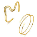2Pcs Arm Cuff Gold Upper Arm Cuff for Women Adjustable Upper Arm Bracelets Open Irregular Arm Bangle Minimalist Coil Swirl Armlets Armband Jewelry - style: styleE gold