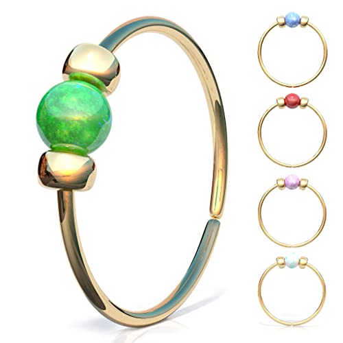 925 Sterling Silver & 14K Gold Filled Nose Ring Hoop Handmade Piercing Jewelry For Women - 24 Gauge 2mm,7mm Tiny Nose Ring with Opal - Gift Ready - color: Green Opal Gold