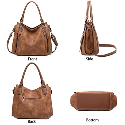 lapsting Hobo Bags for Women Handbags Purse Ladies Boho Shoulder Bag Crossbody Purses Faux Leather - color: G - 15inch Brown - Black Metal