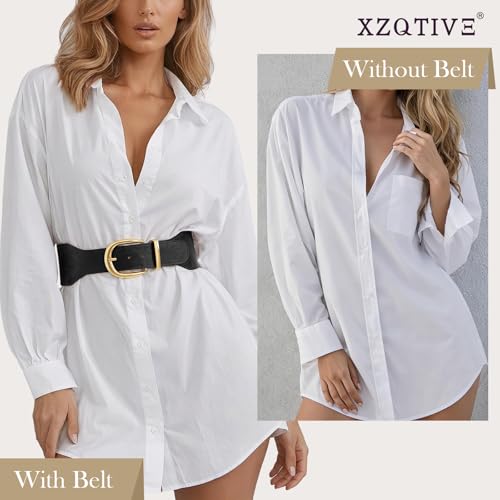 XZQTIVE Women Wide Elastic Waist Belt for Dresses Fashion Cinch Belts Stretchy Waistband with Gold Buckle - color: Black(gold Buckle), size: Fit Waist Size 34"-37"